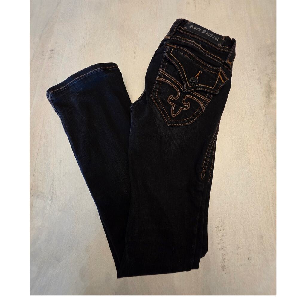 Rock Revival Women's Patti Boot Denim Jeans Black SZ 27 Low Rise Y2K Flap Pocket